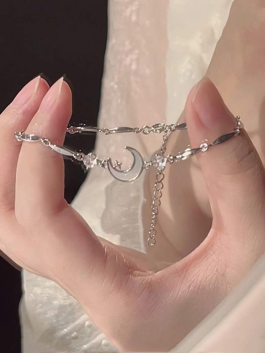 ジュエリー レディース ブレスレット チェーン 1個 エレガントなクリスタル スター&ムーン ブレスレット、女性の日常着、フェステ拍卖