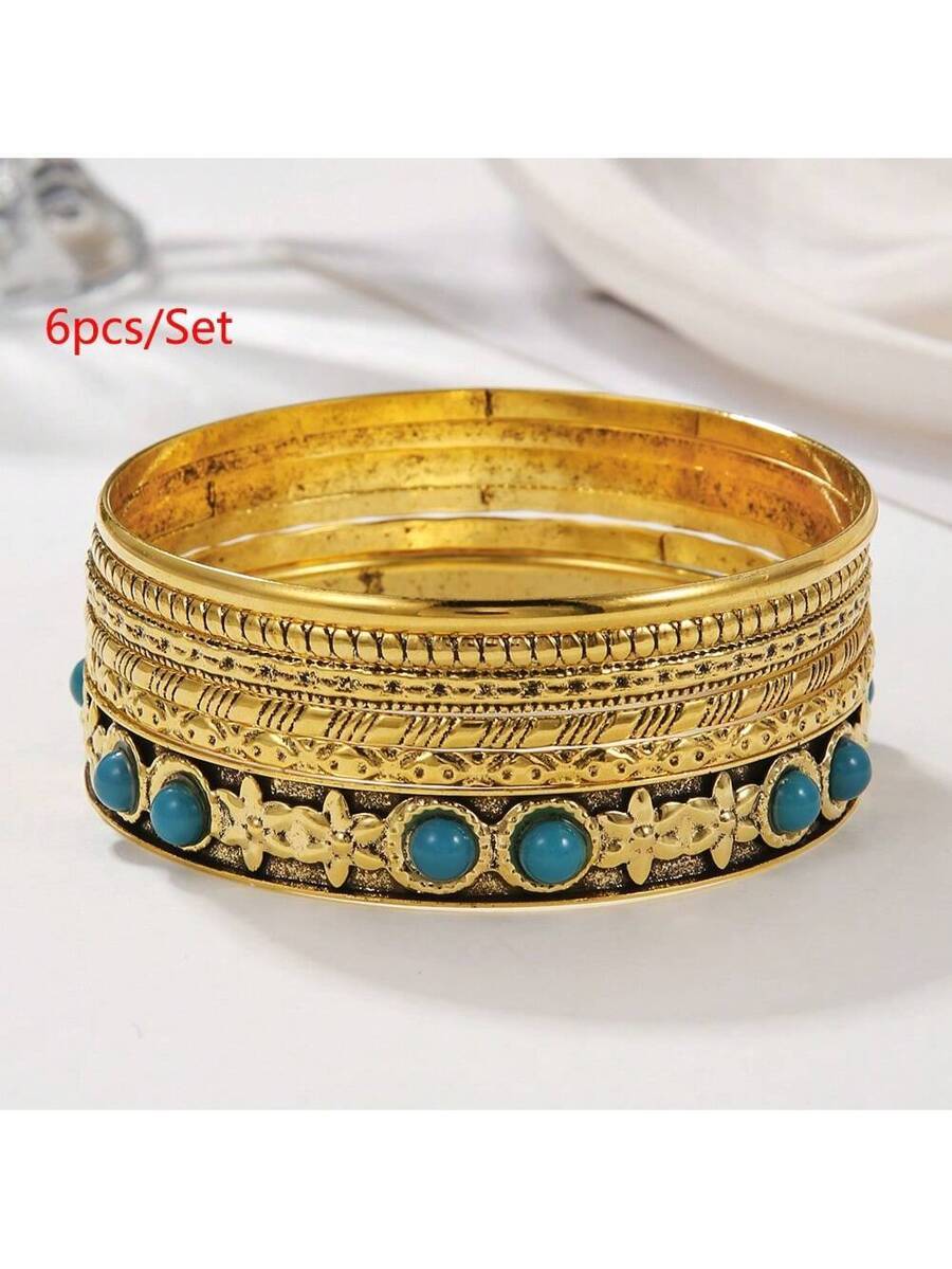 ジュエリー レディース ブレスレット バングル 6個セット 革新的 空洞デザイン 幾何学模様 編み込み バングルブレスレット拍卖
