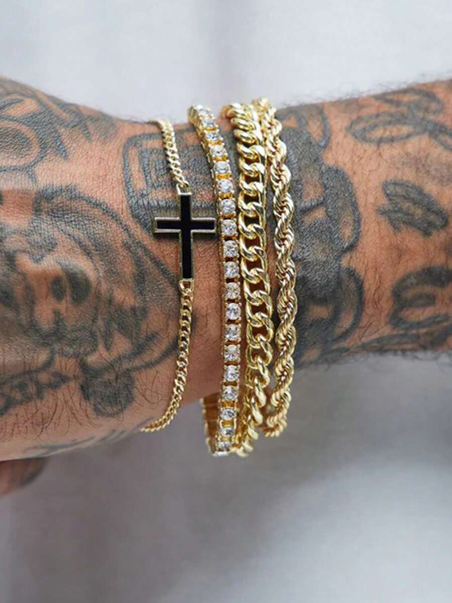 ジュエリー メンズ ブレスレット セット 17KM 4個セット ミニマリスト パンク ヒップホップ キュービックジルコニア クロス拍卖