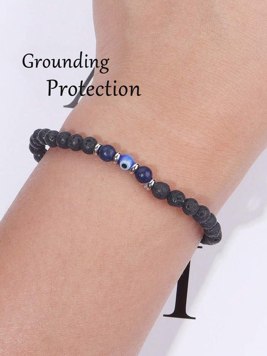 ジュエリー メンズ ブレスレット 1個 邪眼 ギリシャ トルコ ラッキー ブレスレット 4mm ラヴァロック & ラピスラズリ ビ拍卖