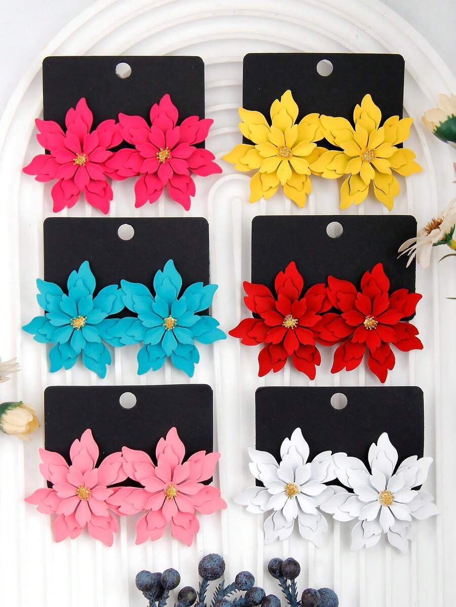 ジュエリー レディース イヤーアクセサリー セット 6ペア ボヘミアン調 メタル カラフル フラワースタッドピアスセット、女性/女拍卖