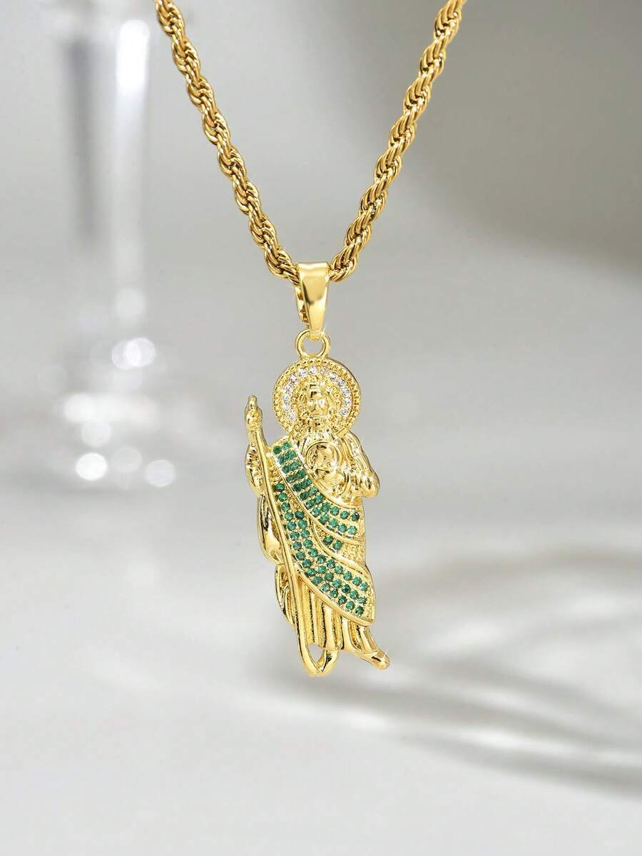 ジュエリー メンズ ネックレス 18Kゴールドメッキ メンズヴィンテージ ステンレススチール ツイストチェーンネックレス + 宗教拍卖