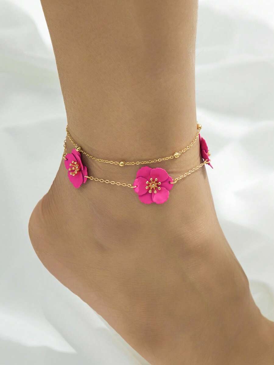 ジュエリー レディース ブレスレット チェーン 1個 サマー ビブラントで新鮮な ガールズバイブ カラフル ドパミン着想 二層非対拍卖