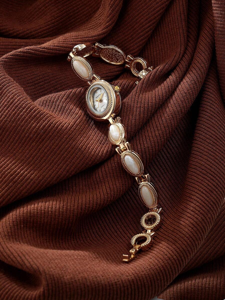 腕時計 レディース クォーツ 1個 レディース ヴィンテージ風 ゴールドファッション腕時計、デイリー使いに適しています拍卖