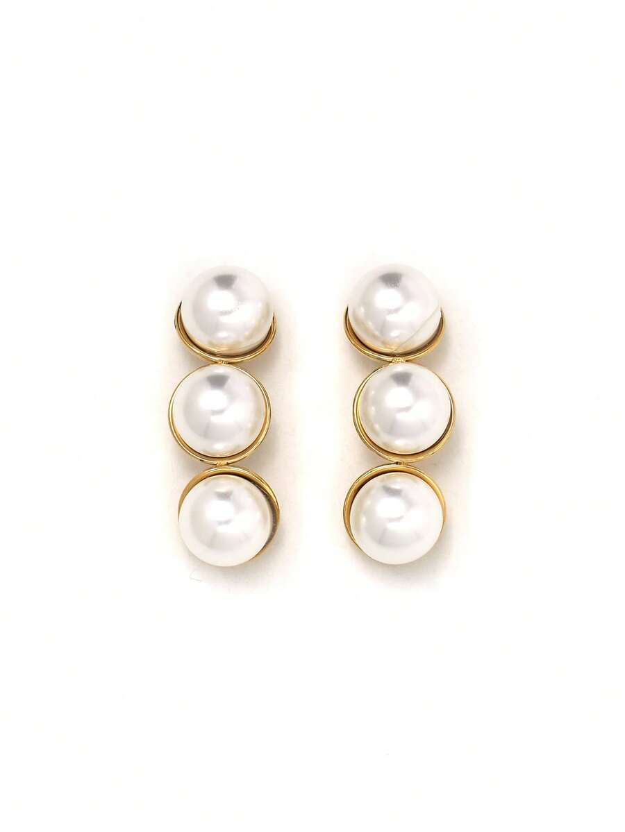 ジュエリー レディース イヤーアクセサリー 1ペア かわいいエンドウ豆デザイン フェイクパール ピアス、エレガントな18Kゴールド拍卖