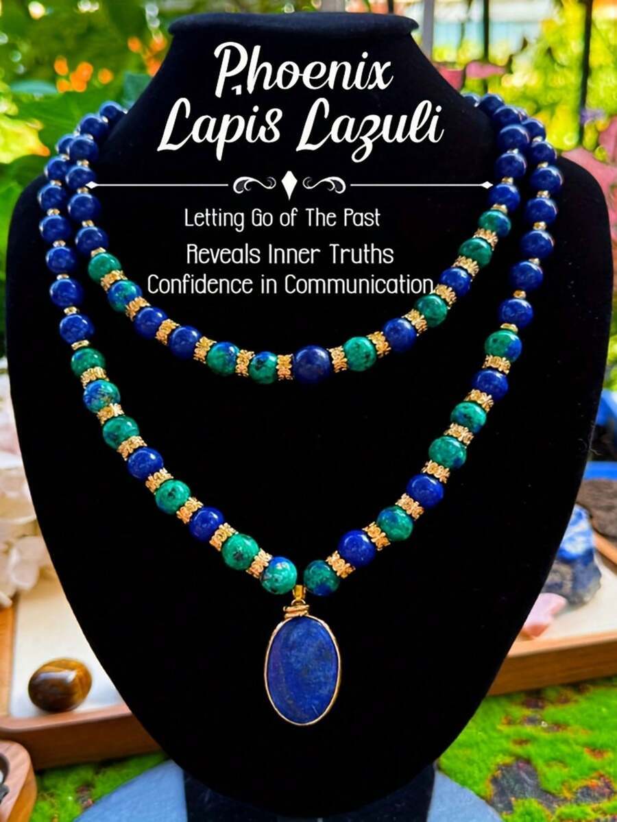 ジュエリー レディース セット 2個 天然石フェニックス&ラピスラズリ二重レイヤーネックレス、高級クリスタルジュエリーレディースギ拍卖