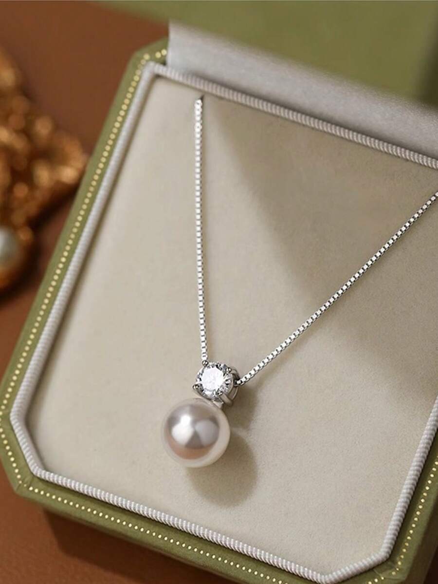 ジュエリー レディース ネックレス ペンダント 1個 エレガントな女性用S925スターリングシルバーネックレス、バロック真珠と4爪拍卖