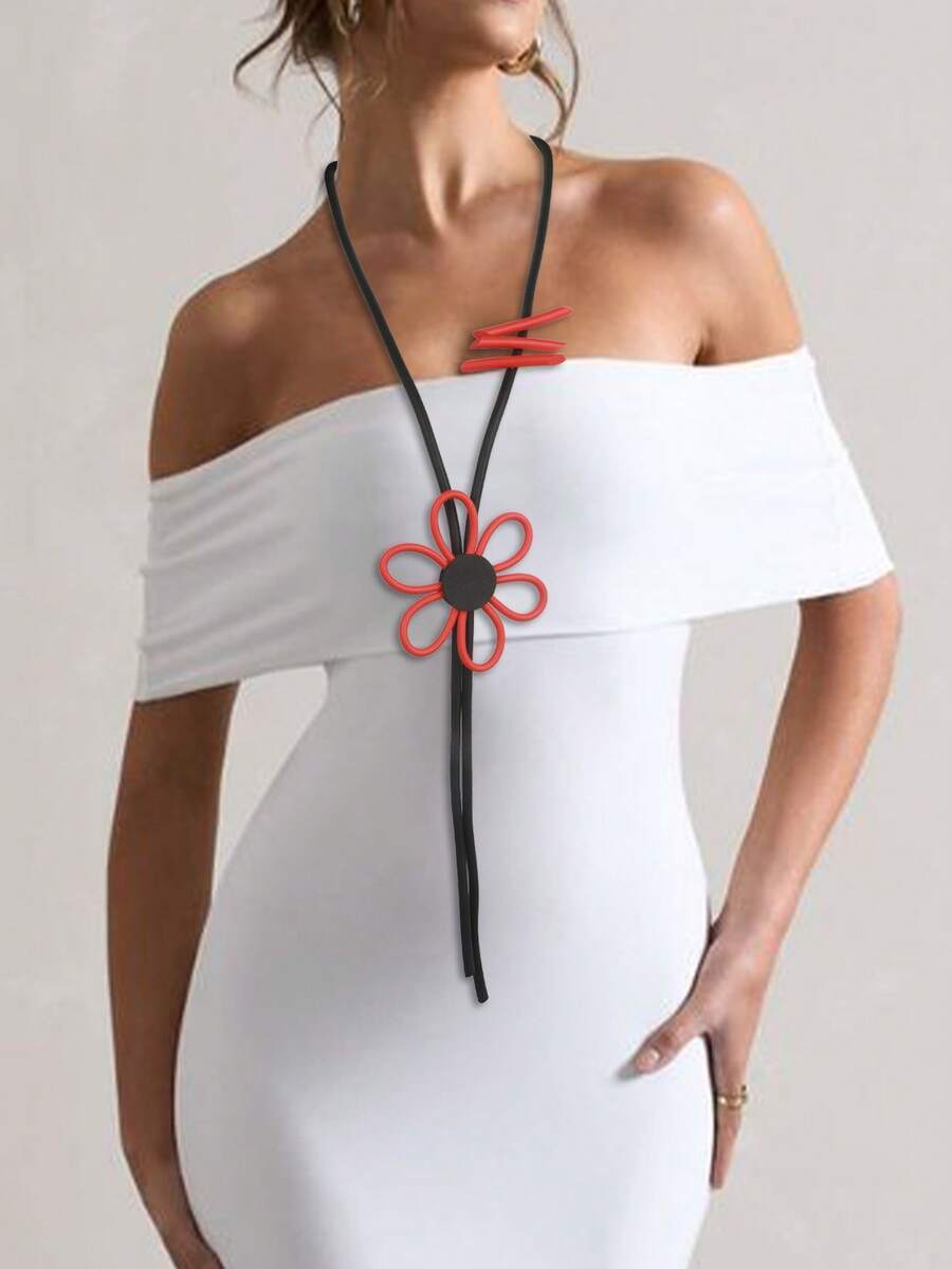 ジュエリー レディース ネックレス ロング 1個 中空フラワーデコレーション 字ライン スタイル ファッションカジュアルネックレス拍卖