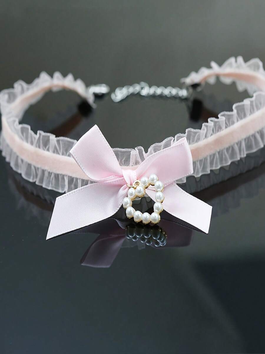 ジュエリー レディース ネックレス チョーカー 1個 レディースファッション ハート シフォン リボン 上品 エレガントネックレス拍卖