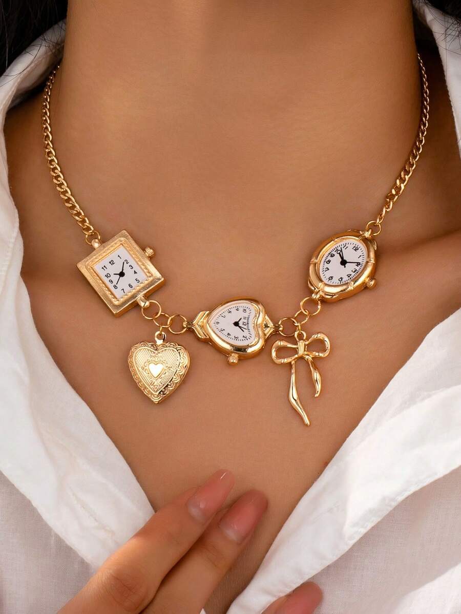 ジュエリー レディース ネックレス ペンダント 1個 フォークロック ウォッチネックレス リボンネックレス ハートロケットネックレ拍卖