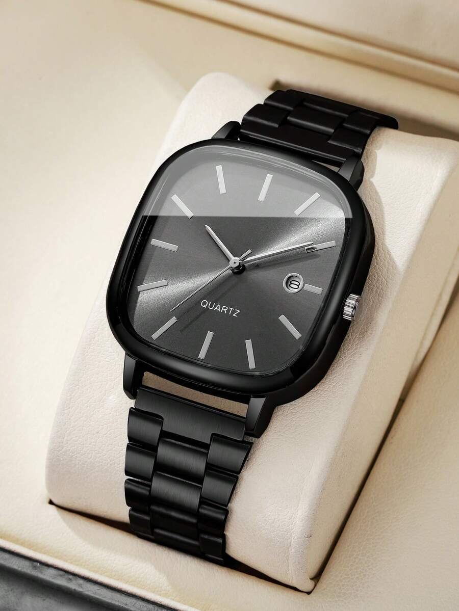 腕時計 メンズ クォーツ 1個 メンズギフト腕時計、クラシックファッションスクエアダイヤル カレンダー表示、カジュアルスタイリッシ拍卖