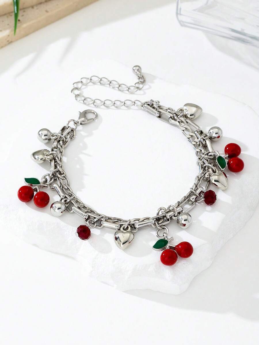 ジュエリー レディース フットアクセサリー 1個 非対称シェルアンクレット レディース、鮮やかなレッドチェリーとりんごの形のチャー拍卖