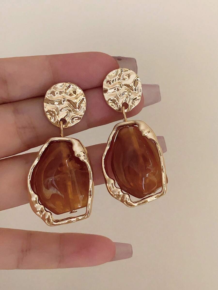 ジュエリー レディース イヤーアクセサリー 1ペア メタル&レジン レトロピアス、エレガントパーティーピアス女性用拍卖