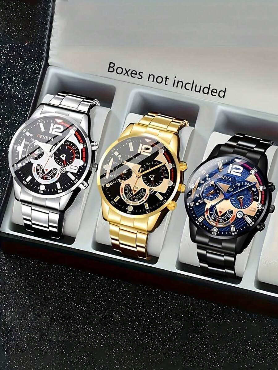 腕時計 メンズ セット 3個 ユニセックス クォーツ 腕時計 - 合金バンド 快適な着用、イースターギフトに最適、クリアな目盛りの拍卖