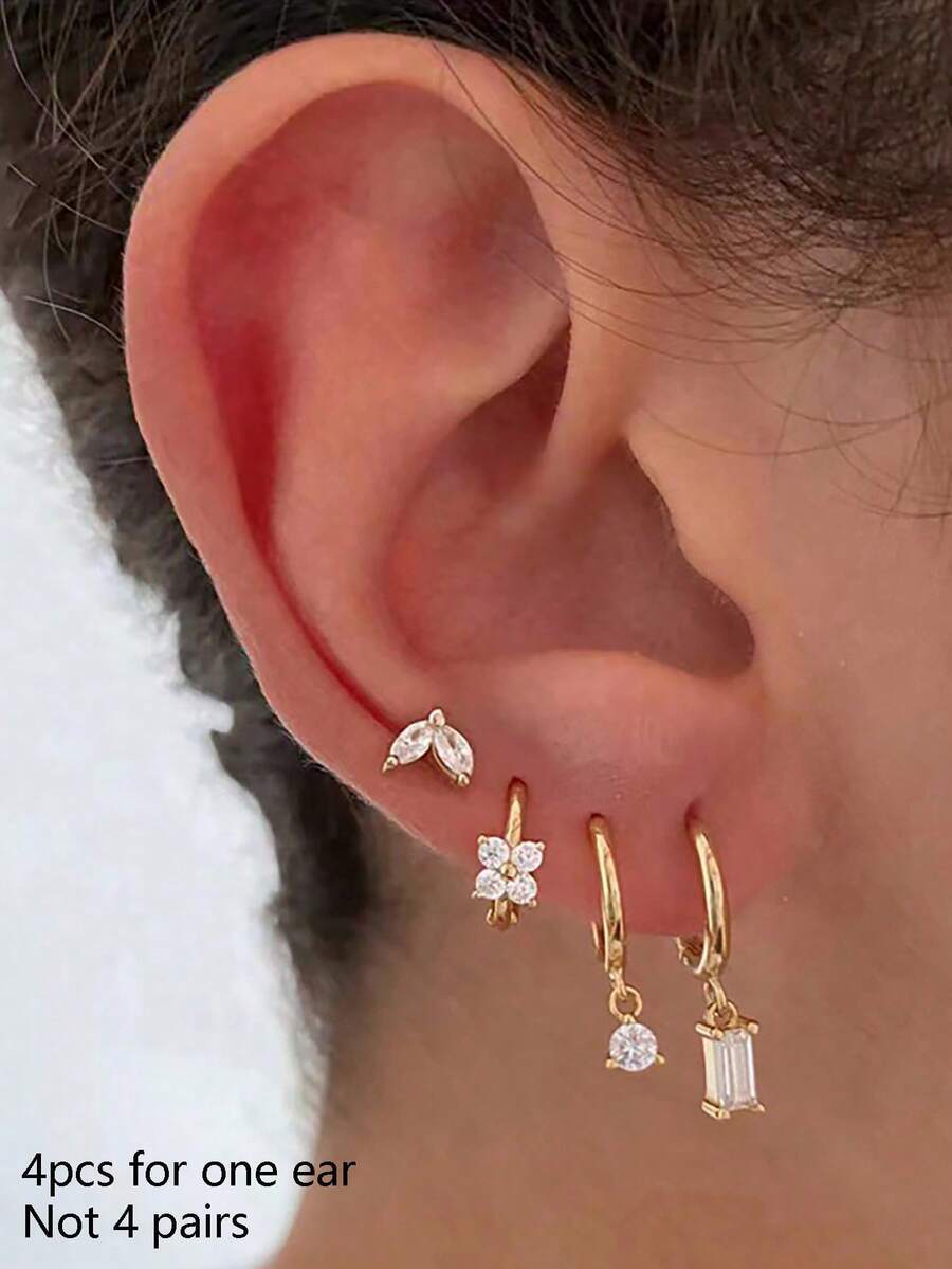 ジュエリー レディース イヤーアクセサリー セット 4個セット レディース単品ピアス、ムーンカラージルコニア、星形ダブルヘッドピア拍卖