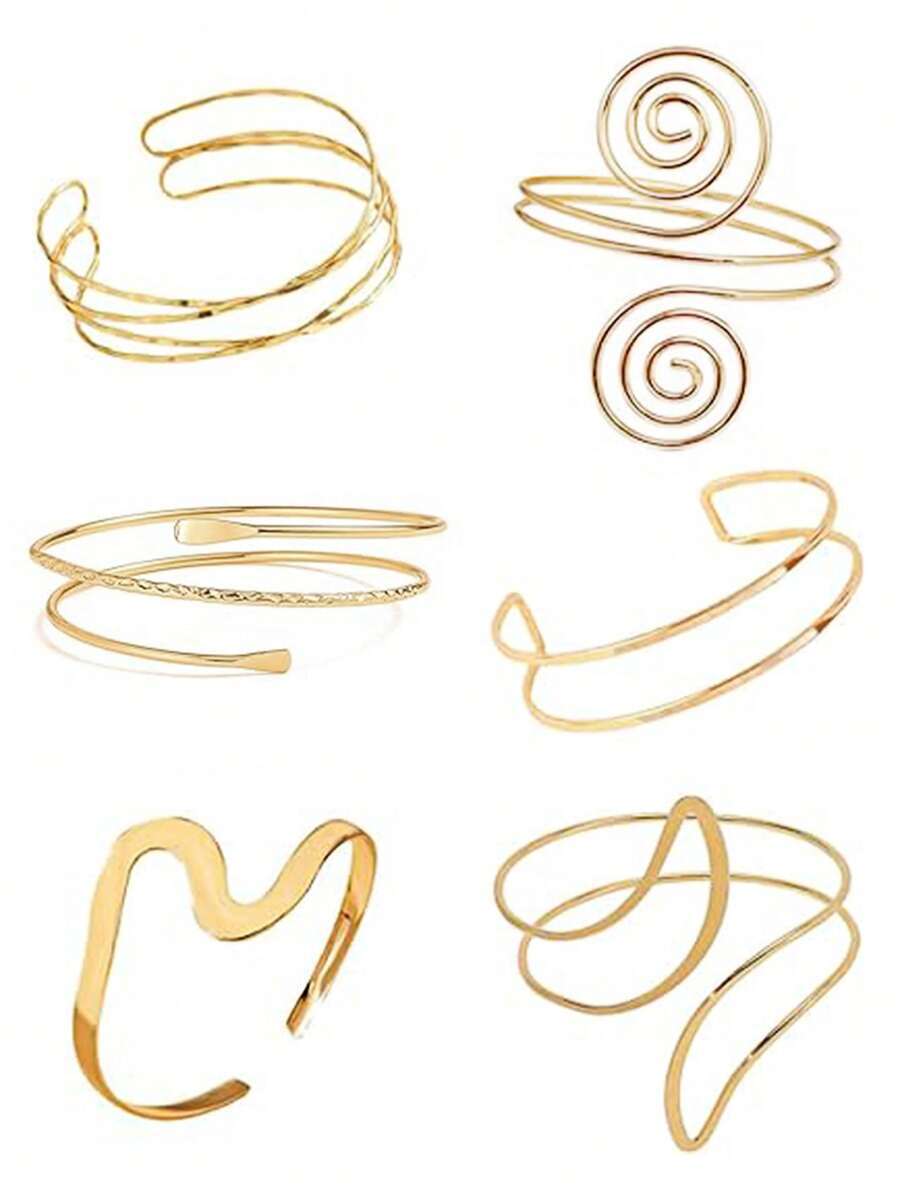 ジュエリー レディース ブレスレット バングル 6個セット ミニマリスト メタル サマーバケーション 調整可能アームブレスレットセ拍卖