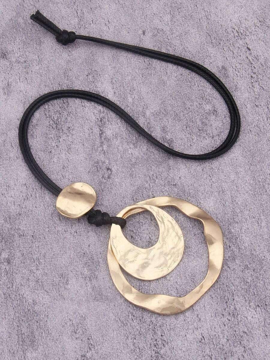 ジュエリー レディース ネックレス ロング 1個 非対称的なフラット デュアルカラー 大きな円形アロイネックレス、シンプルなファッ拍卖