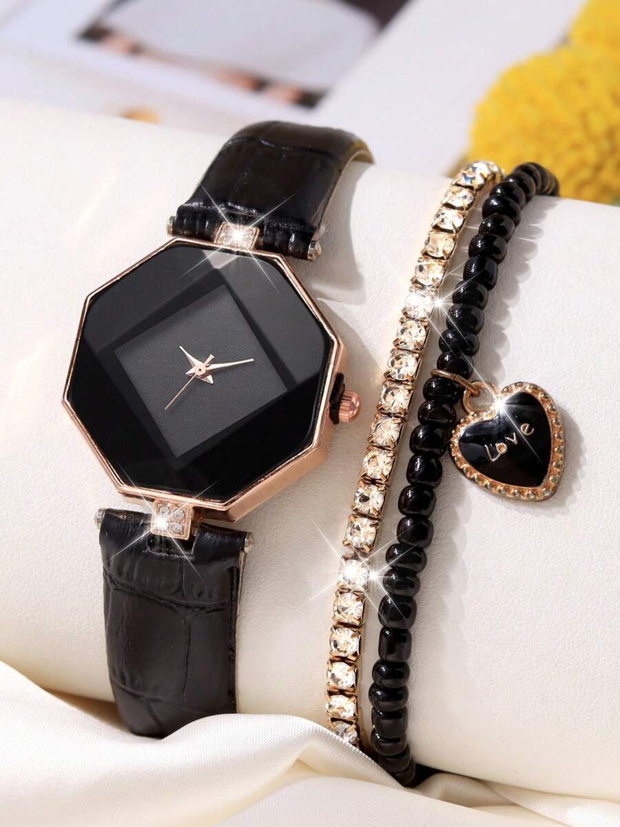 腕時計 レディース セット 3個セット シンプルエレガントクォーツ腕時計ブレスレット付き、デイリーウェアに最適、完璧なホリデーギフ拍卖