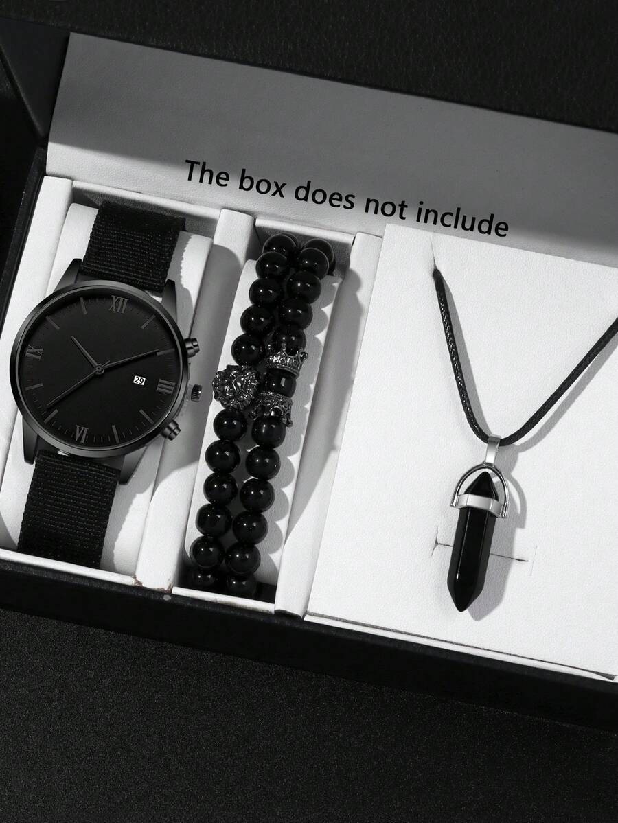 腕時計 メンズ セット 4個 メンズシンプルファッション クォーツ腕時計、丸型ダイヤル ローマ数字目盛り、キャンバスストラップ、メ拍卖