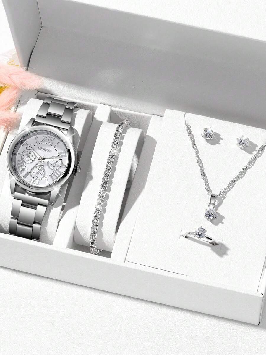 腕時計 レディース セット 6個セット エレガントシンプル レディース クォーツ腕時計、ラウンドダイヤル ローマ数字インデックス、拍卖