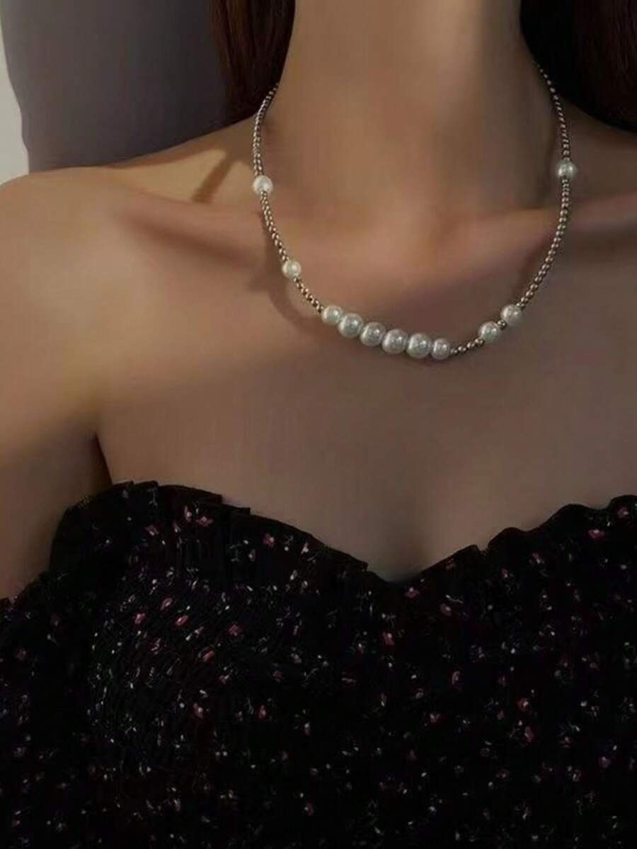 ジュエリー メンズ ネックレス ファッショナブルなパールネックレス、ミニマルデザイン、多用途なチョーカーネックレス、ストリートウェ拍卖