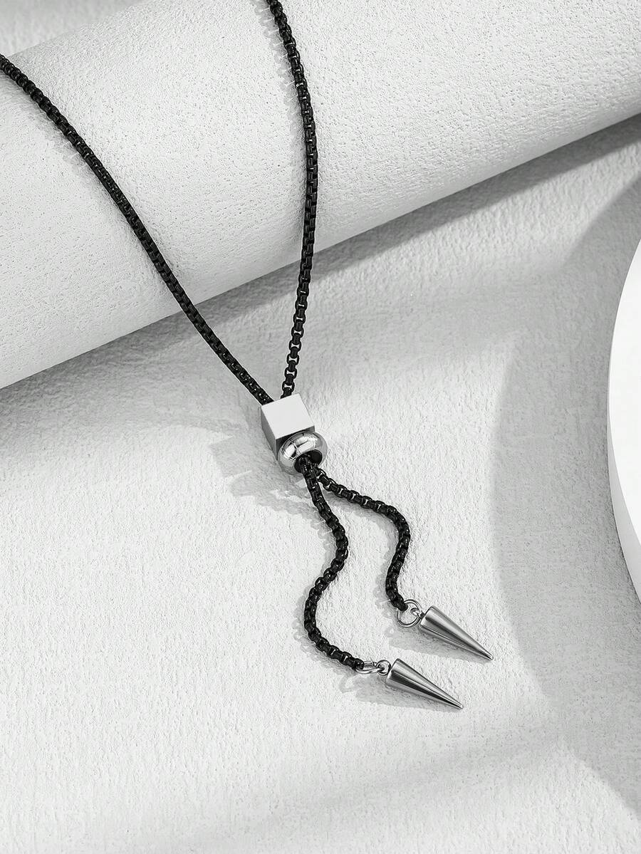 ジュエリー メンズ ネックレス 1個 メンズステンレススチールリベットペンダントアジャスタブルネックレス拍卖