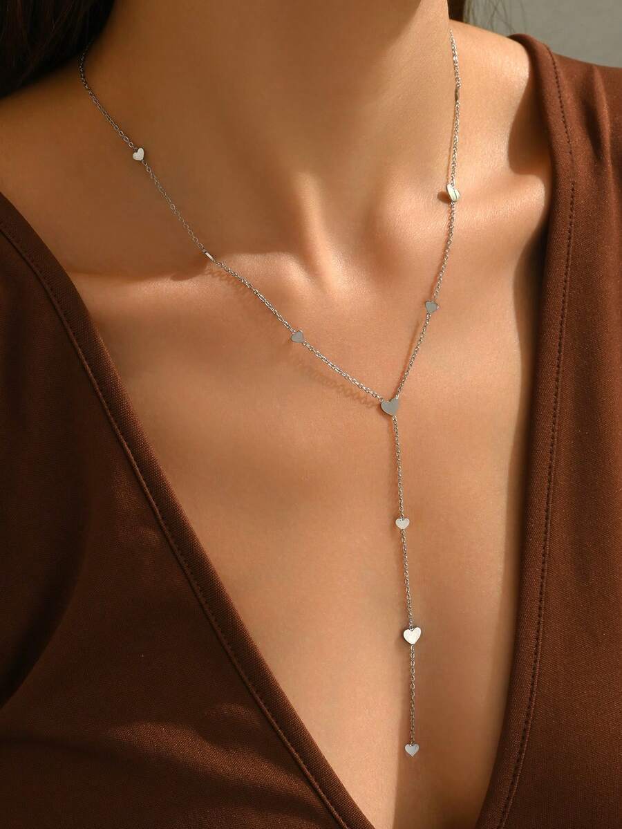 ジュエリー レディース ネックレス Yネックレス 18金メッキ ミニマリスト大小のハート 字ネックレス ステンレス製 レディース拍卖