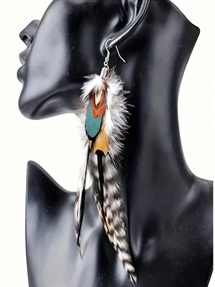 ジュエリー レディース イヤーアクセサリー 1個 マルチカラー 天然の羽根ロングピアス ウィメンズ拍卖