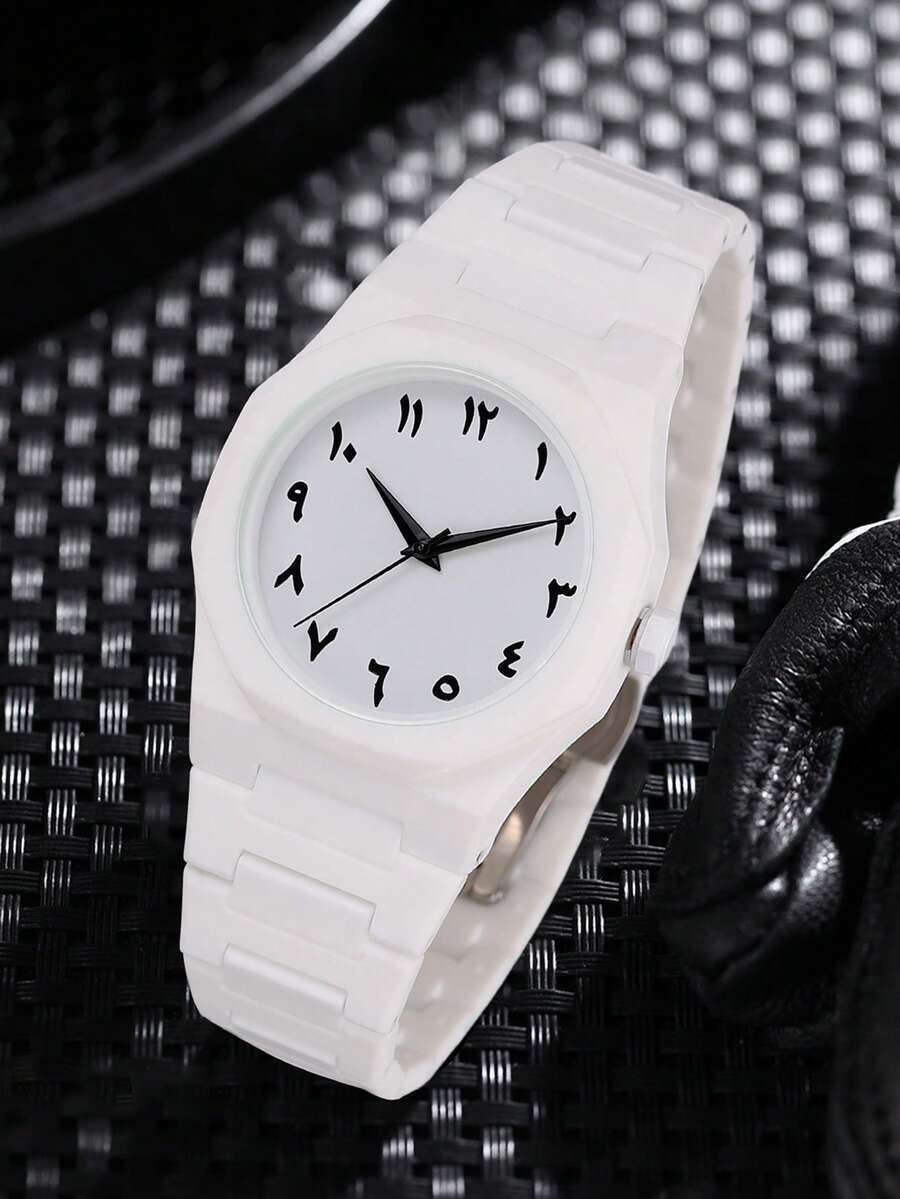 腕時計 メンズ クォーツ 1個 メンズ ホワイトストラップ ファッショナブルカジュアル パーソナライズ グラフィティ要素 シンプル拍卖