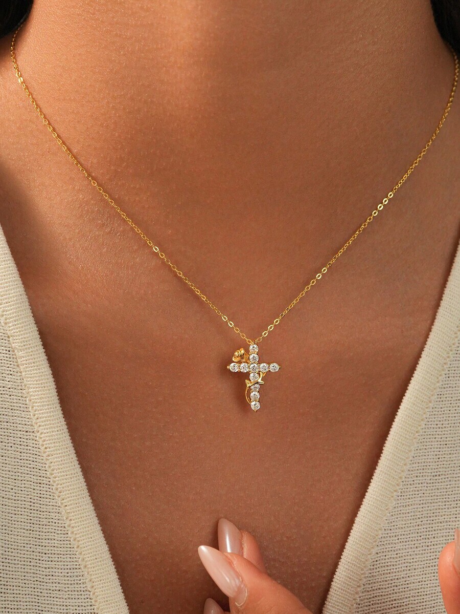 ジュエリー レディース ネックレス ペンダント 1個 925スターリングシルバー 回転クロス ネックレス、男女兼用、シンプルな合成拍卖