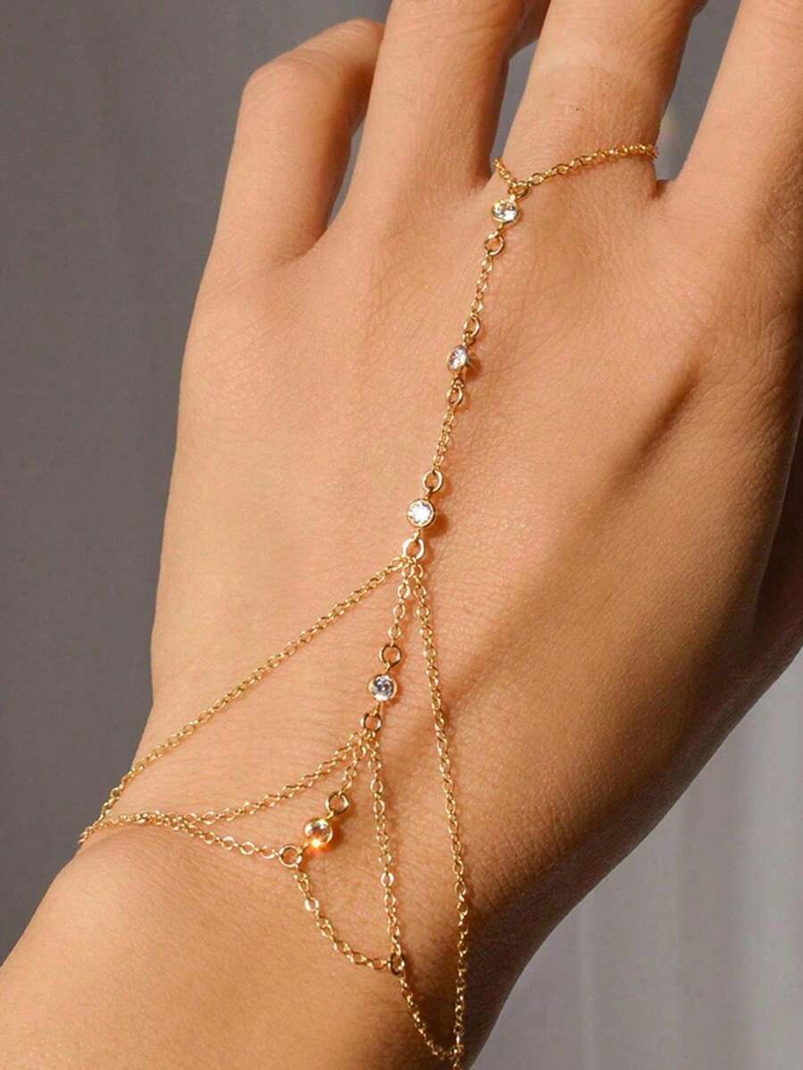 ジュエリー レディース ブレスレット ミトン 1個 ボヘミアン調 クリスタル マルチレイヤー フィンガー ハンドチェーン ブレスレ拍卖