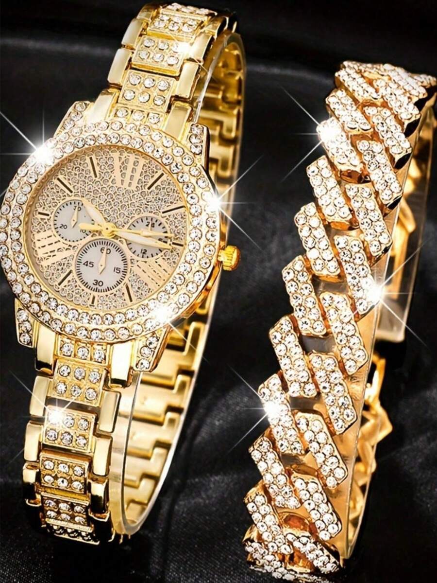 腕時計 レディース セット 2個セット エレガントな石英レディース腕時計、ローマ数字アロイダイヤル ブレスレット付き、母の日のギフ拍卖