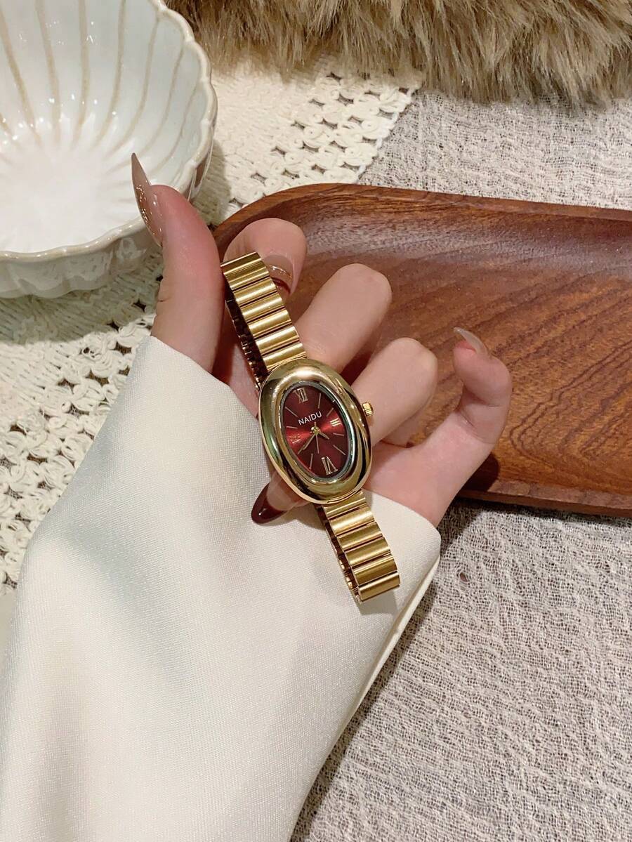 腕時計 レディース クォーツ 1個 楕円形 竹ベルト レディース腕時計 ゴールド 調整可能ストラップ 洗練された優雅なクォーツ腕時拍卖