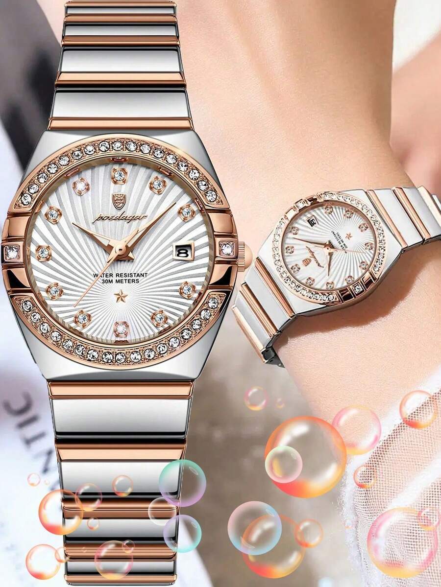 腕時計 レディース クォーツ 1個 ファッション レディース ステンレススチール 日付表示 クォーツ 腕時計 防水 夜光機能付き、拍卖