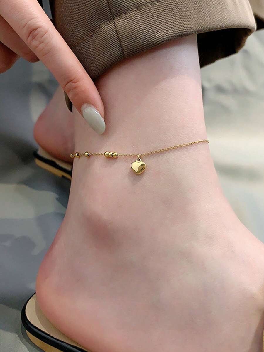 ジュエリー レディース フットアクセサリー 1個 ステンレススチールボール&ハートチャーム アンクレット、日常アクセサリーギフト、拍卖