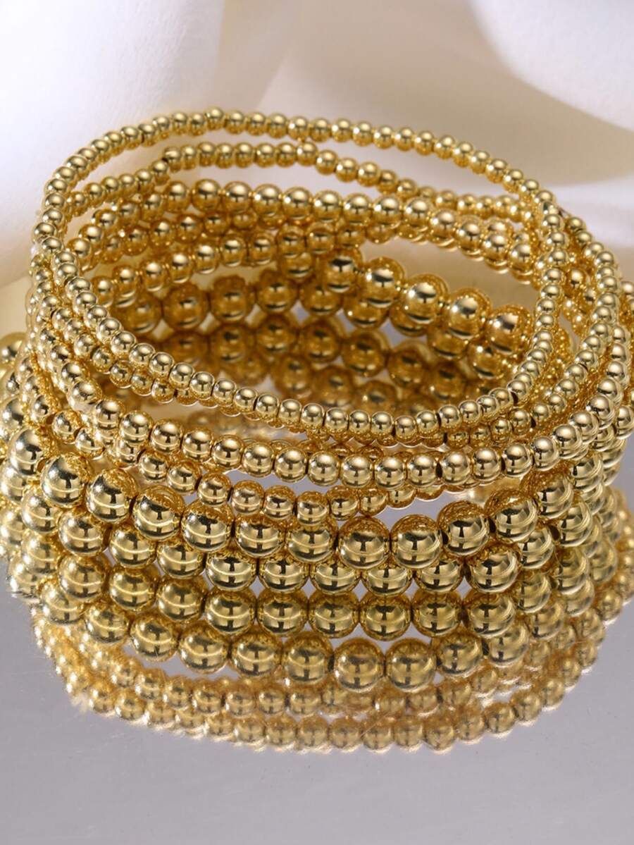 ジュエリー レディース ブレスレット セット ラウンドビーズ付きファッショナブルなエラスチック プラスチックビーズブレスレット 7拍卖