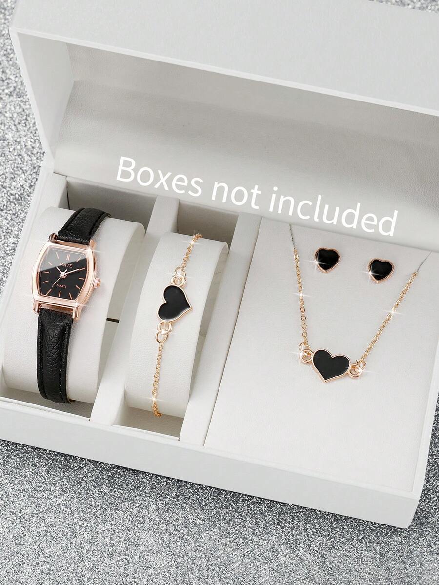 腕時計 レディース セット レザーバンド付き 5個セット レディース クラシック エレガント クォーツ腕時計、バレル型ダイヤル +拍卖