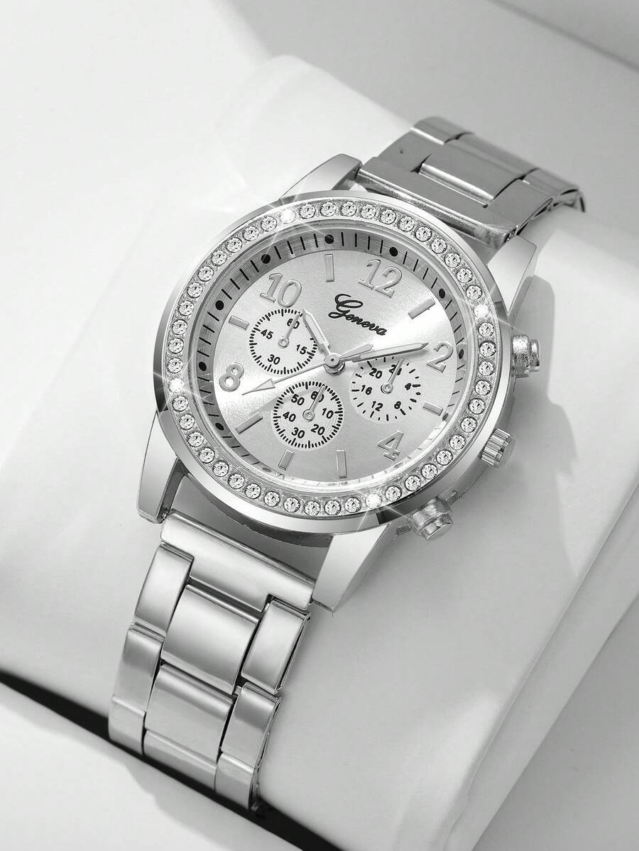 腕時計 レディース クォーツ 1個 レディースファッション ダイヤモンド装飾ダイヤル ステンレスバンド クォーツ カジュアル腕時計拍卖