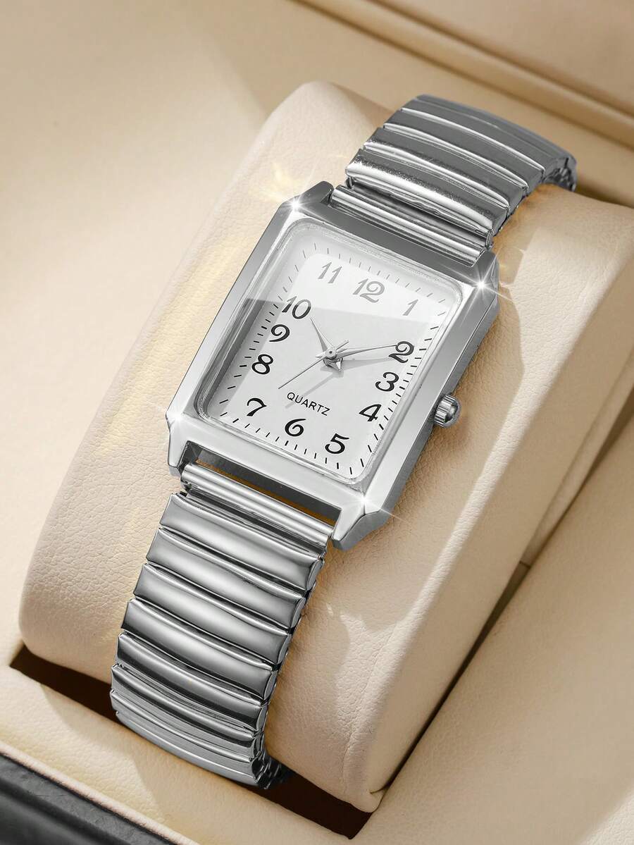 腕時計 レディース クォーツ 1個 レディース エラスティックバンド 腕時計、ファッション スクエア数字ダイヤル、クラシック カジ拍卖