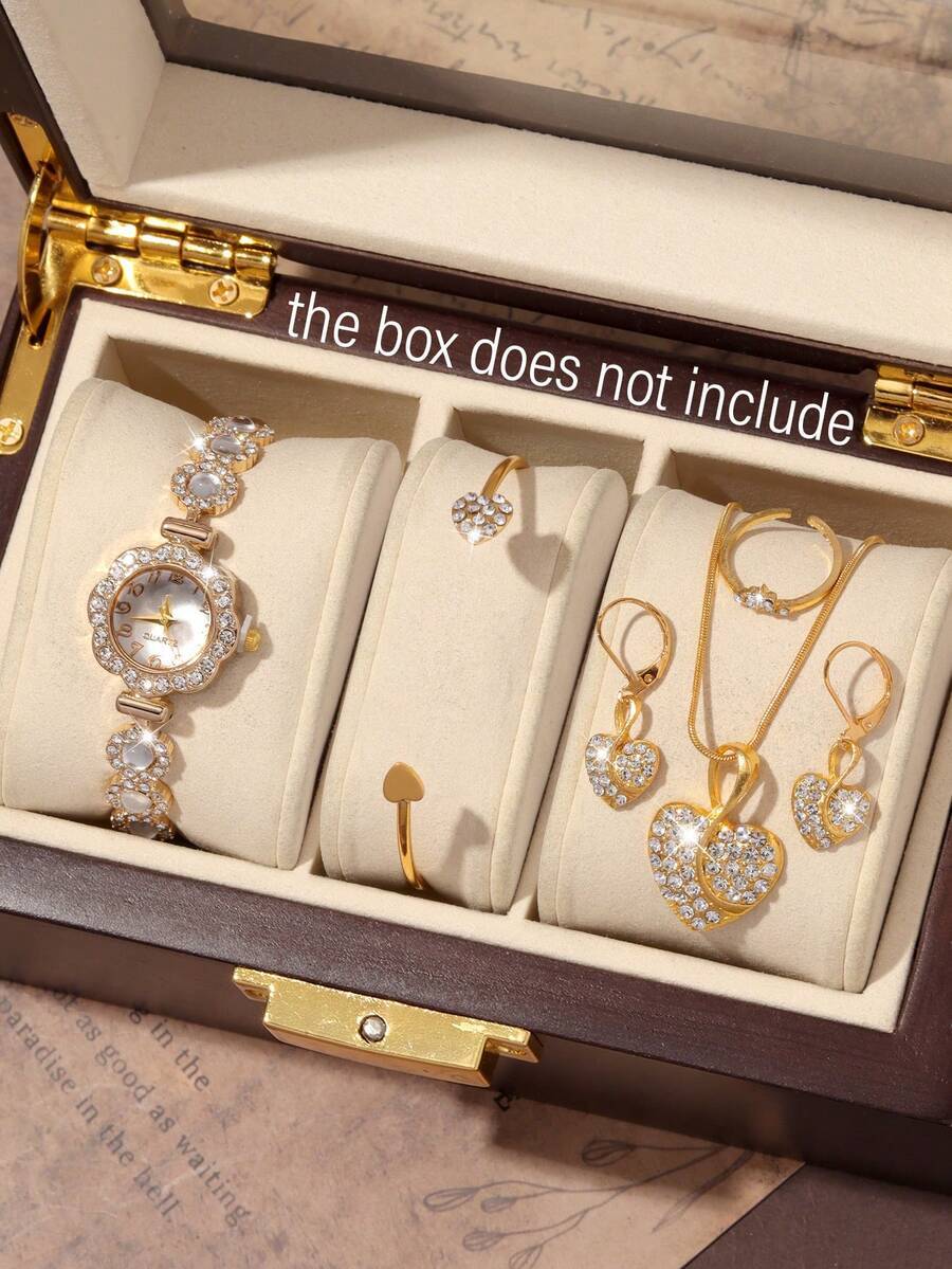 腕時計 レディース セット 6個セット 豪華なスタイルの女性用クォーツ腕時計、ダイヤモンド付き、ハートのジュエリーブレスレット、ネ拍卖