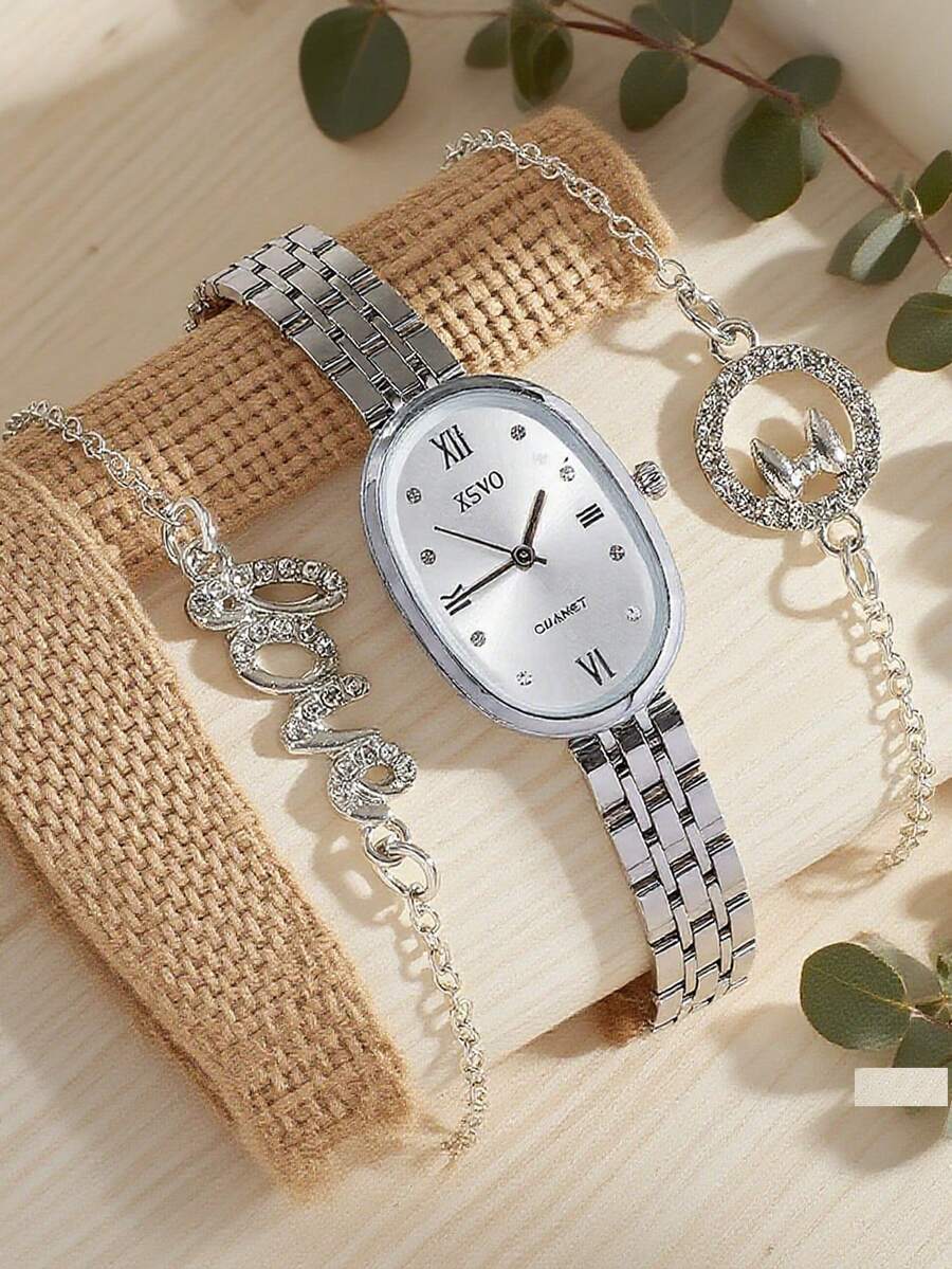 腕時計 レディース セット 新作 エレガントで爽やかな季節プロモーション レディース シルバー クォーツ 腕時計 シルバーブレスレ拍卖