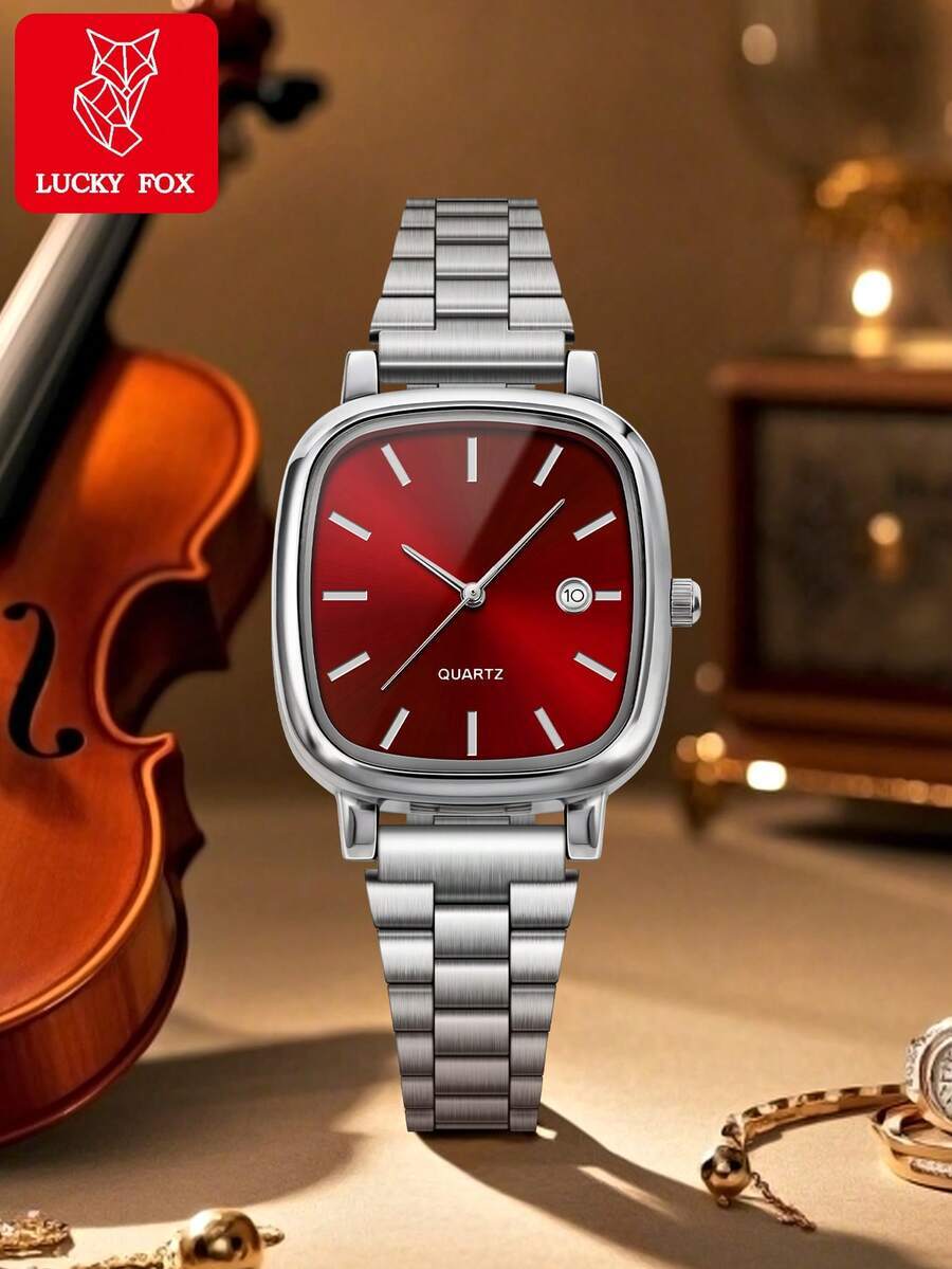 腕時計 レディース クォーツ 1個 クォーツ腕時計、ミニマリスト ヴィンテージ スチールバンド 角型ダイヤル カレンダー、男女兼拍卖