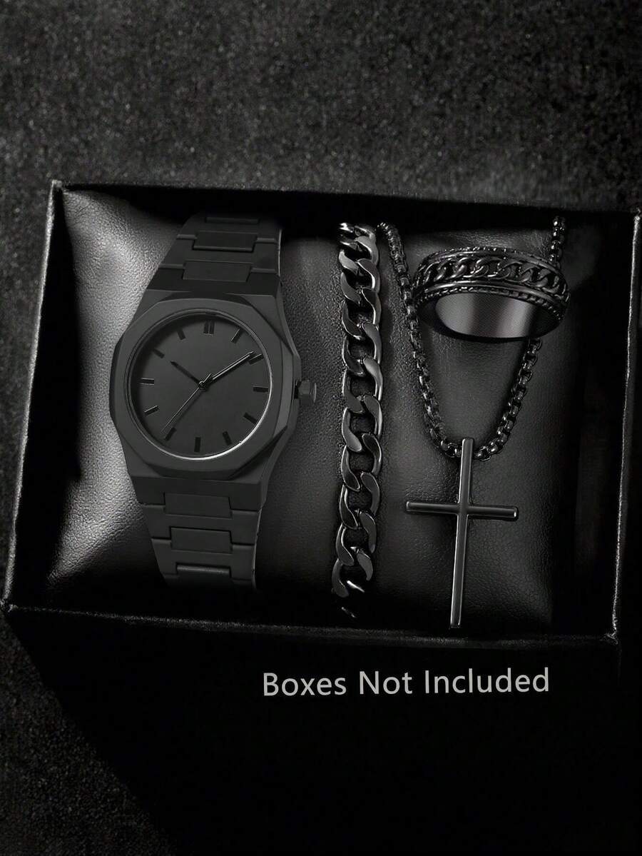 腕時計 メンズ セット 4点セット メンズ腕時計 シンプルでファッショナブル クォーツ腕時計 ブレスレット ネックレス リングセッ拍卖
