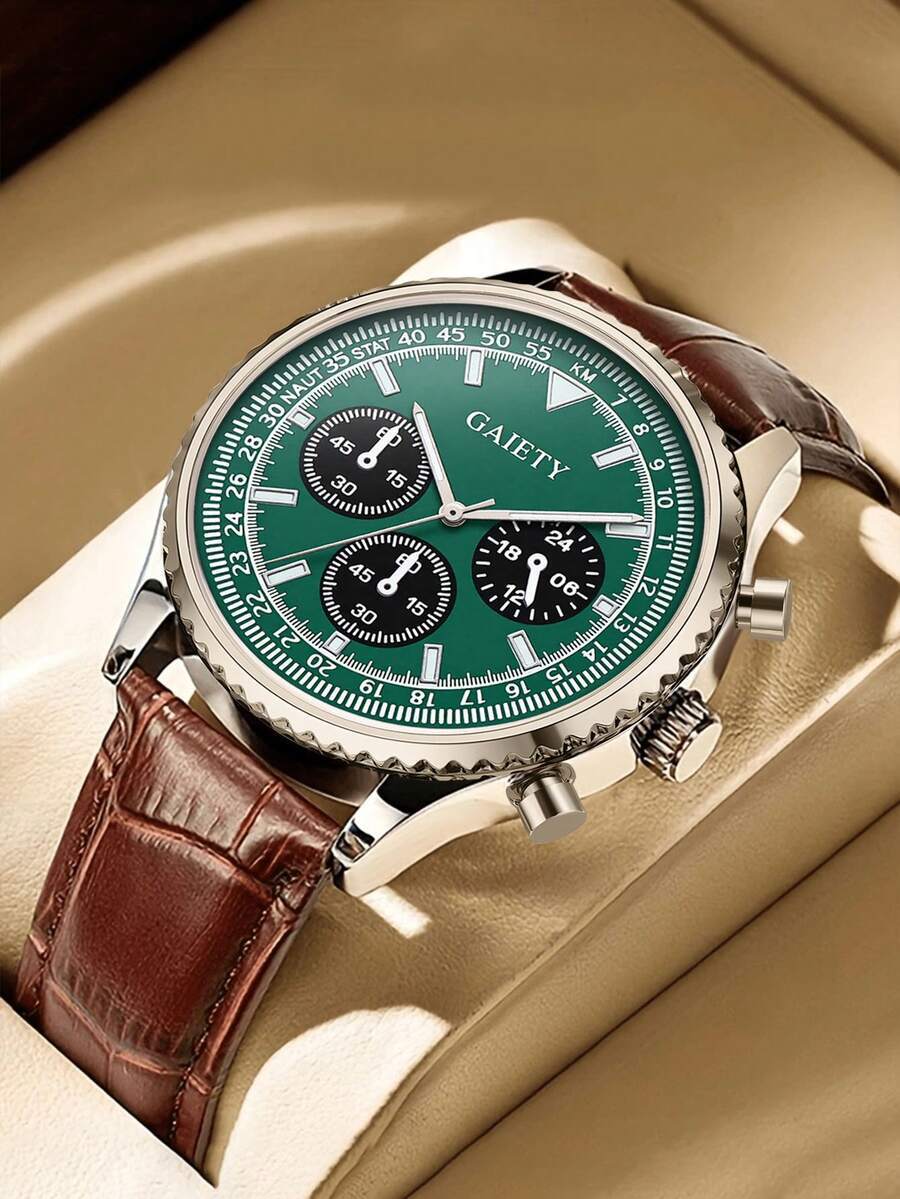 腕時計 メンズ クォーツ 1個 メンズPUレザーストラップクォーツ腕時計 カジュアルビジネス クラシックレトロ3眼ダイヤル 日常着拍卖