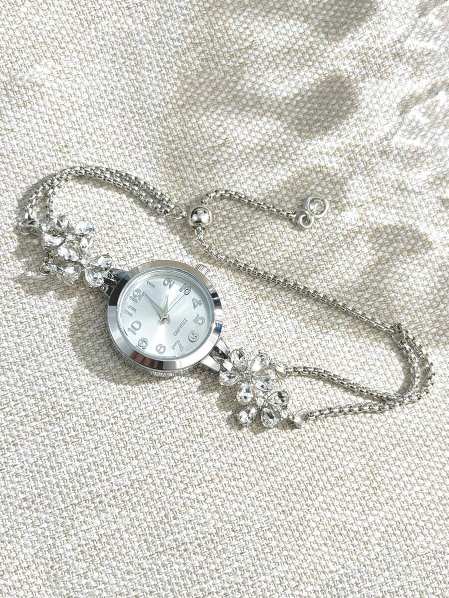 腕時計 レディース クォーツ 1個 エレガントなファッション女性用カラフルな花びらのラインストーン引き紐式アナログクォーツ腕時計、拍卖