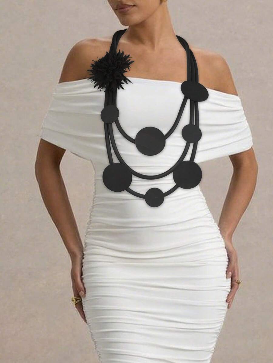 ジュエリー レディース ネックレス レイヤード 1個 ゴシック調 ヴィンテージ ラウンド 幾何学模様 木製ペンダントネックレス、女拍卖