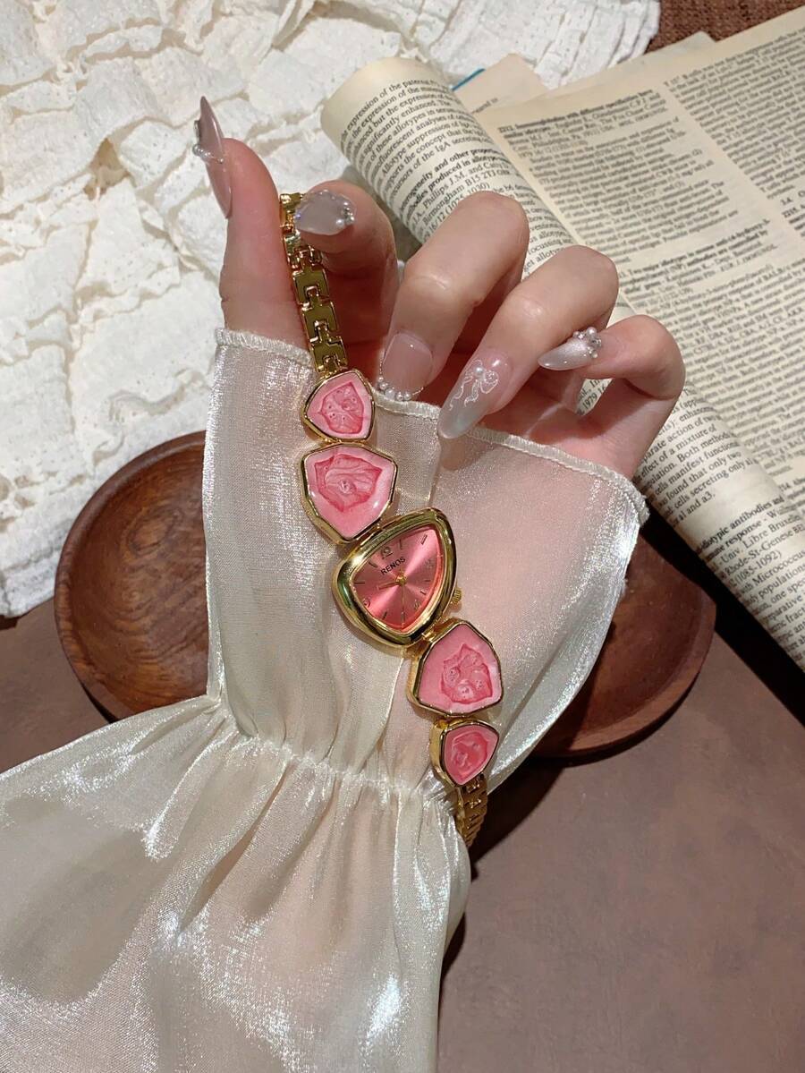 腕時計 レディース クォーツ 1個 レディース ゴールドアロイ 非対称ブレスレット 腕時計、ファッション アラビア数字ダイヤル、ク拍卖