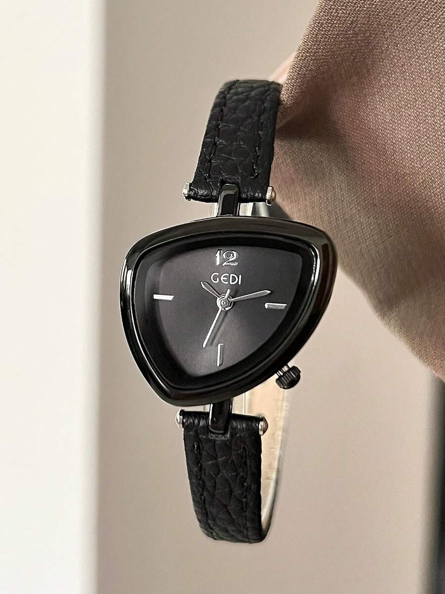 腕時計 レディース クォーツ 1個 女性用新作ゴールドレザーストラップ、洗練された多角形ダイヤル、ファッショナブルなゴールドの針、拍卖