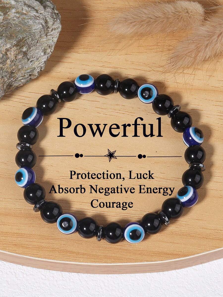 ジュエリー メンズ ブレスレット 邪眼ビーズブレスレット強力な保護のために - ブラックトルマリンが悪いエネルギーを吸収する スピ拍卖