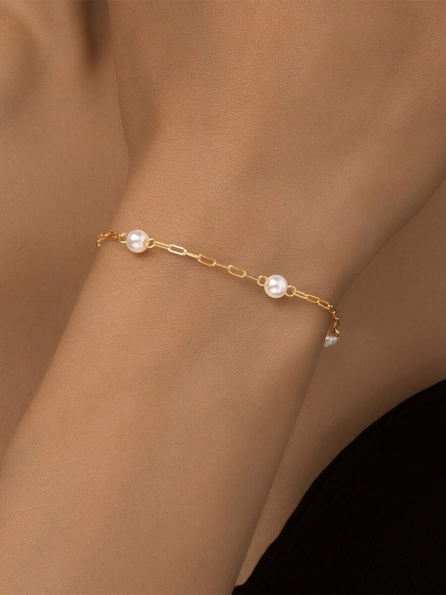 ジュエリー レディース ブレスレット チェーン 1個 925スターリングシルバー パール バックステッチ ブレスレット 18Kゴー拍卖